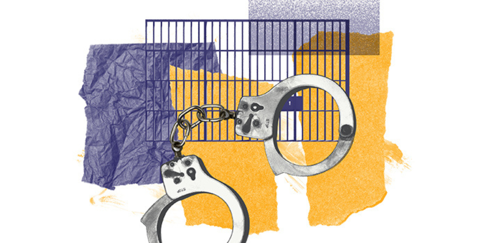 Graphic with prison cells and handcuffs to symbolize our prison system